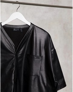 Черная бейсбольная рубашка в стиле oversize из эластичной перфорированной искусственной кожи Asos design