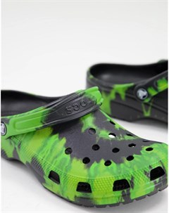 Классические сабо с принтом тай дай черного цвета и цвета лайма Crocs