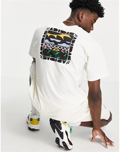 Футболка кремового цвета с вышивкой логотипа трилистника с цветами Adidas originals