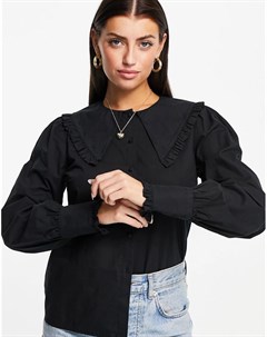 Черная рубашка на пуговицах с большим воротником Y.a.s