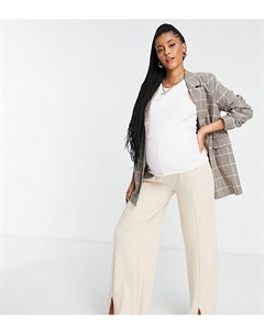 Светло бежевые широкие брюки с разрезами спереди от комплекта x Brooke Vincent In the style maternity