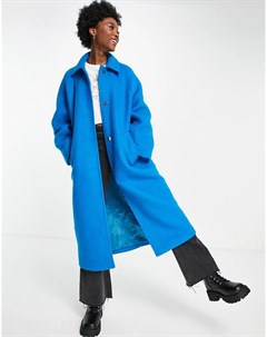 Синее пальто бойфренда с начесом Asos design