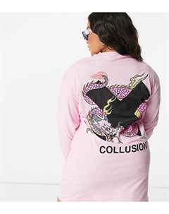 Эксклюзивное розовое платье лонгслив в стиле oversized с графическим принтом Plus Collusion