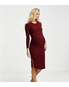 Базовое трикотажное платье миди бордового цвета с длинными рукавами Flounce Maternity Flounce london maternity