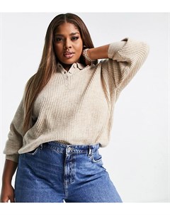 Бежевый джемпер в рубчик с воротником поло ASOS DESIGN Curve Asos curve