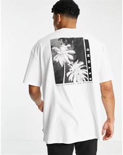 Белая oversized футболка с принтом пальмы на спине Only & sons