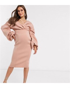 Розовое платье футляр миди с пышными рукавами ASOS DESIGN Maternity Asos maternity