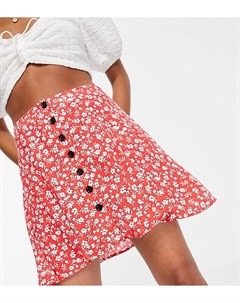 Красная расклешенная юбка с цветочным принтом и пуговицами Petite Topshop