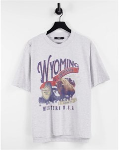 Серая oversized футболка с принтом Wyoming Jaded london