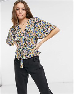 Чайная блузка с коротким рукавом и ярким цветочным принтом Asos design