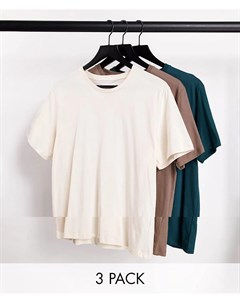 Набор из 3 классических футболок светло бежевого коричневого и зеленого цветов Topman
