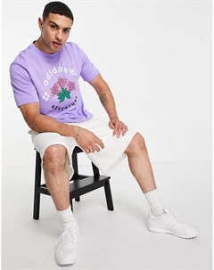 Фиолетовая футболка с принтом цветов и надписью Adventure Adidas originals