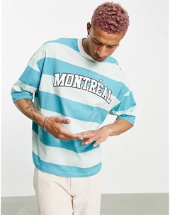 Oversized футболка голубого цвета в полоску с принтом названия города Montreal Asos design