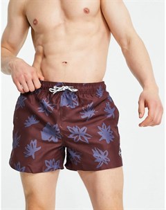 Бордовые короткие шорты для плавания с цветочным принтом New look