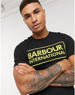Черная футболка с крупным логотипом Barbour international