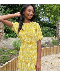 Желтое плиссированное платье мини с цветочным принтом ASOS DESIGN Tall Asos tall