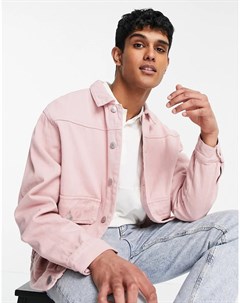Розовая джинсовая куртка с карманами Topman
