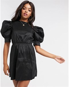 Черное сатиновое платье мини с объемными рукавами Girl in mind