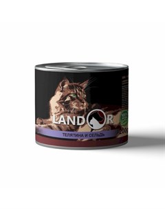 Влажный корм для кошек с телятиной и сельдью в консервах 200 г Landor