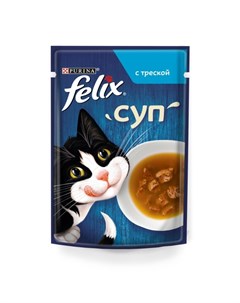 Влажный корм суп для кошек с треской кусочки в подливе в паучах 48 г Felix
