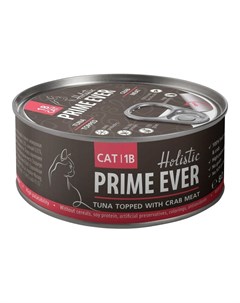 1B влажный корм для кошек с тунцом и крабом кусочки в желе в консервах 80 г Prime ever