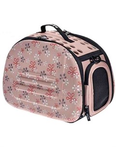 Складная сумка переноска для кошек весом до 6 кг бледно розовая в цветочек Ibiyaya