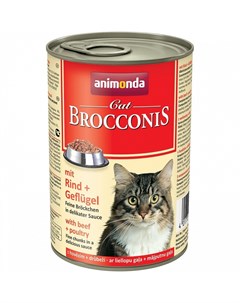 Brocconis Cat влажный корм для кошек с говядиной и домашней птицей кусочки в желе в консервах 400 г Animonda