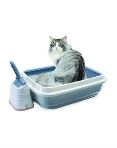 Туалет Duo для кошек с бортом и совком пепельно синий 59х40х28 см Imac