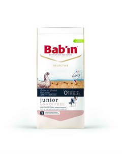 Сухой беззерновой корм babin selective junior grain free для щенков с 18 до 24 месяцев с курицей и ф Bab'in