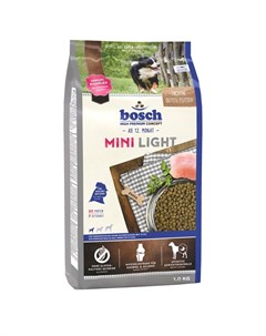 Сухой корм Mini Light для взрослых собак мелких пород склонных к полноте с мясом птицы и рисом 1 кг Bosch