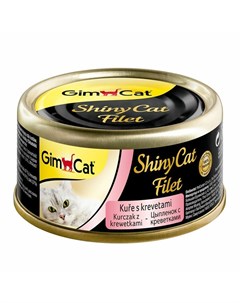 ShinyCat Filet влажный корм для кошек из цыпленка с креветками кусочки в бульоне в консервах 70 г Gimcat