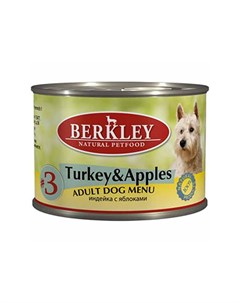 Adult Dog Menu Turkey Apples 3 паштет для взрослых собак с натуральным мясом индейки с яблоками 200  Berkley