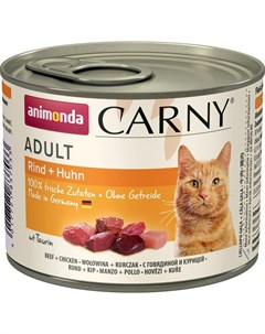 Carny Adult влажный корм для кошек фарш из говядины и курицы в консервах 200 г Animonda