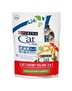 Сухой корм Purina Feline 3 in 1 для кошек с формулой тройного действия с домашней птицей 400 г пауч Cat chow