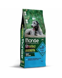 Dog BWild Grain Free полнорационный сухой корм для собак беззерновой с анчоусом картофелем и горохом Monge