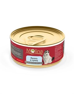 Влажный корм для взрослых кошек с лососем и тунцом в желе в консервах 80 г Molina