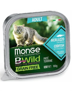 Cat BWild Grain Free полнорационный влажный корм для кошек беззерновой паштет с треской и овощами в  Monge