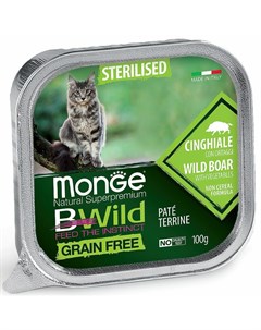 Cat BWild Grain Free полнорационный влажный корм для стерилизованных кошек беззерновой паштет с каба Monge
