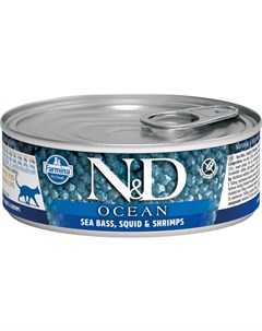 N D Ocean влажный корм для взрослых кошек с тунцом кальмаром и креветками 80 г Farmina