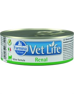 Влажный корм Vet Life Renal для взрослых кошек с заболеваниями почек с курицей 85 г Farmina
