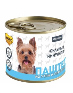 Сильный иммунитет полнорационный влажный корм для собак паштет с уткой и перепелом в консервах 200 г Мнямс