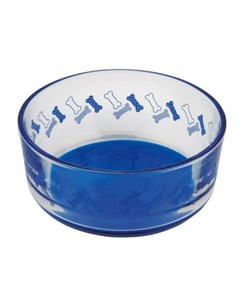 Миска для собак стеклянная 0 4 л ф12 см синяя с рисунком косточек Trixie