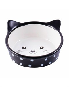 Миска керамическая для кошек в форме кошачьей мордочки черная в горошек 250 мл Керамикарт