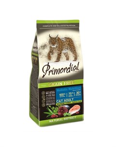 Сухой беззерновой корм для взрослых кошек с лососем и тунцом Primordial