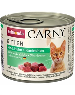 Carny Kitten влажный корм для котят фарш из говядины курицы и кролика в консервах 200 г Animonda