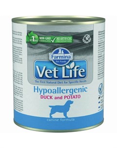 Влажный корм Vet Life Hypoallergenic для собак при аллергии с уткой и картофелем 300 г Farmina