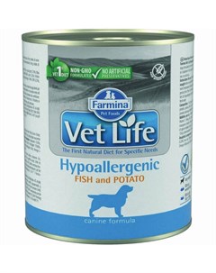 Влажный корм Vet Life Hypoallergenic для собак при аллергии с рыбой и картофелем 300 г Farmina