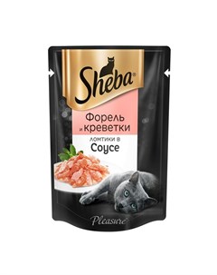 Pleasure полнорационный влажный корм для кошек с форелью и креветками ломтики в соусе в паучах 85 г Sheba