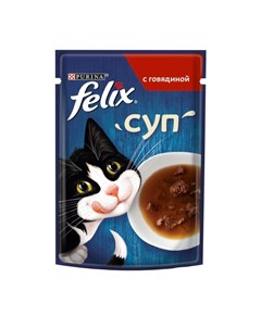 Влажный корм суп для кошек с говядиной кусочки в подливе в паучах 48 г Felix