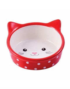 Миска керамическая для кошек в форме кошачьей мордочки красная в горошек 250 мл Керамикарт